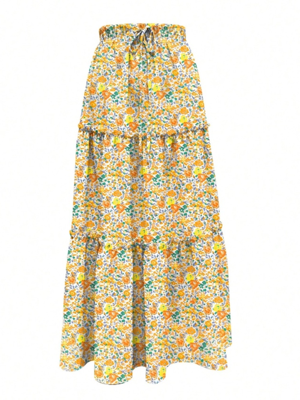 Boho Floral Print Stretchy waist Layered Maxi Skirt - Picture 2 of 3